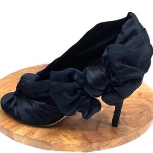 Leon Max Satin Wrapped Bow Black Stiletto Heels Women's Size 8